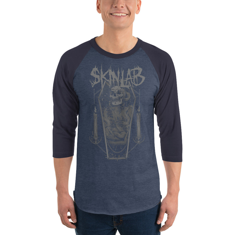 Skinlab official grey skull coffin logo 3/4 sleeve raglan shirt