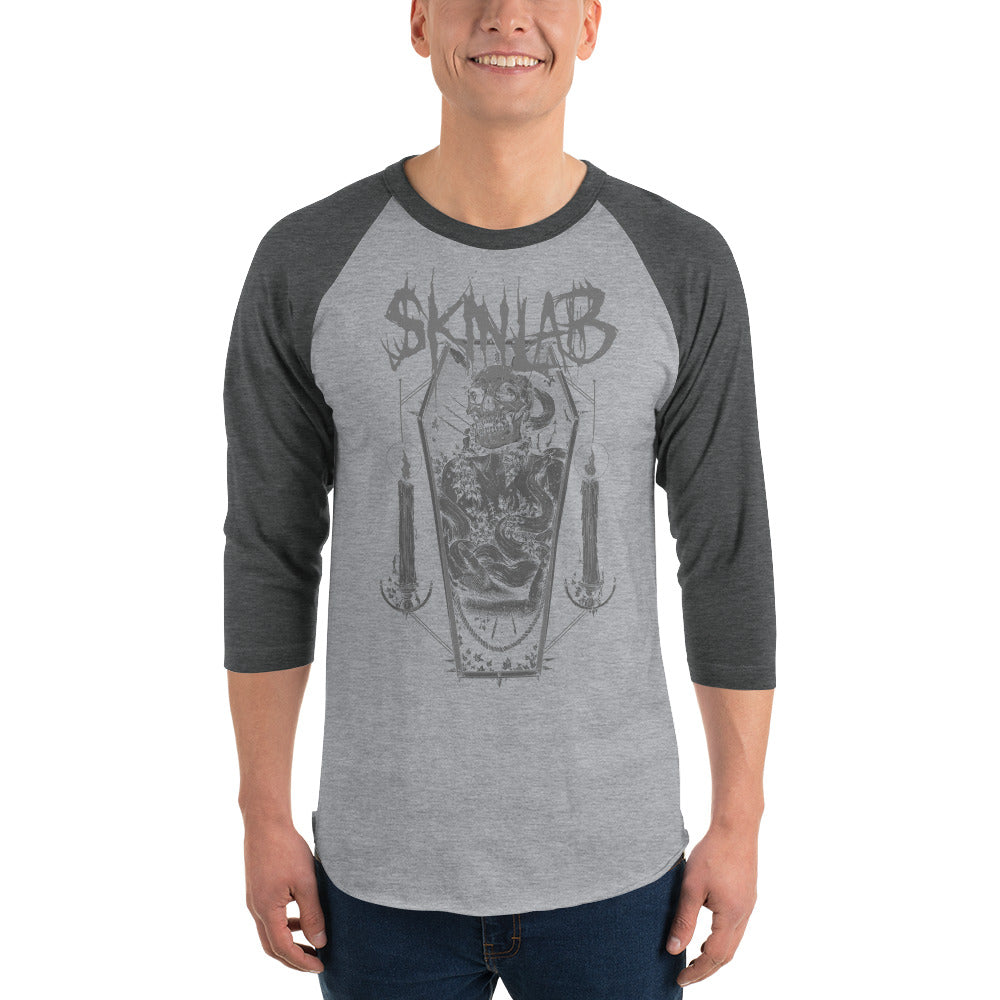 Skinlab official grey skull coffin logo 3/4 sleeve raglan shirt
